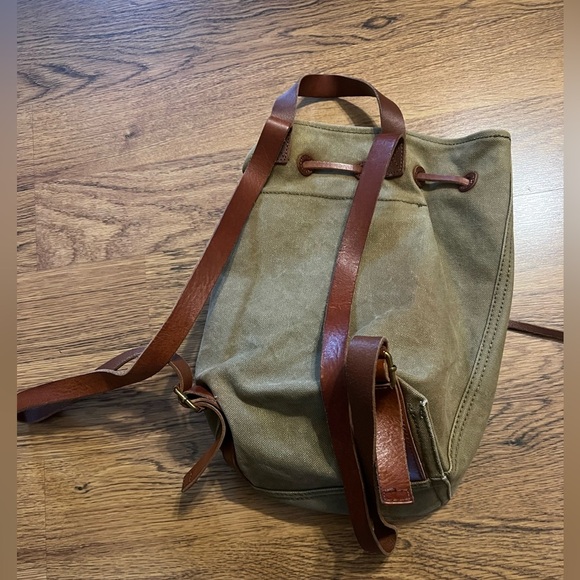 Madewell Olive Green cotton canvas Backpack brown leather detail main image 14
